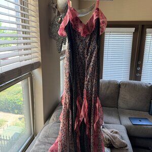 Anthropologie Spaghetti Strap V neck ruffle midi dress